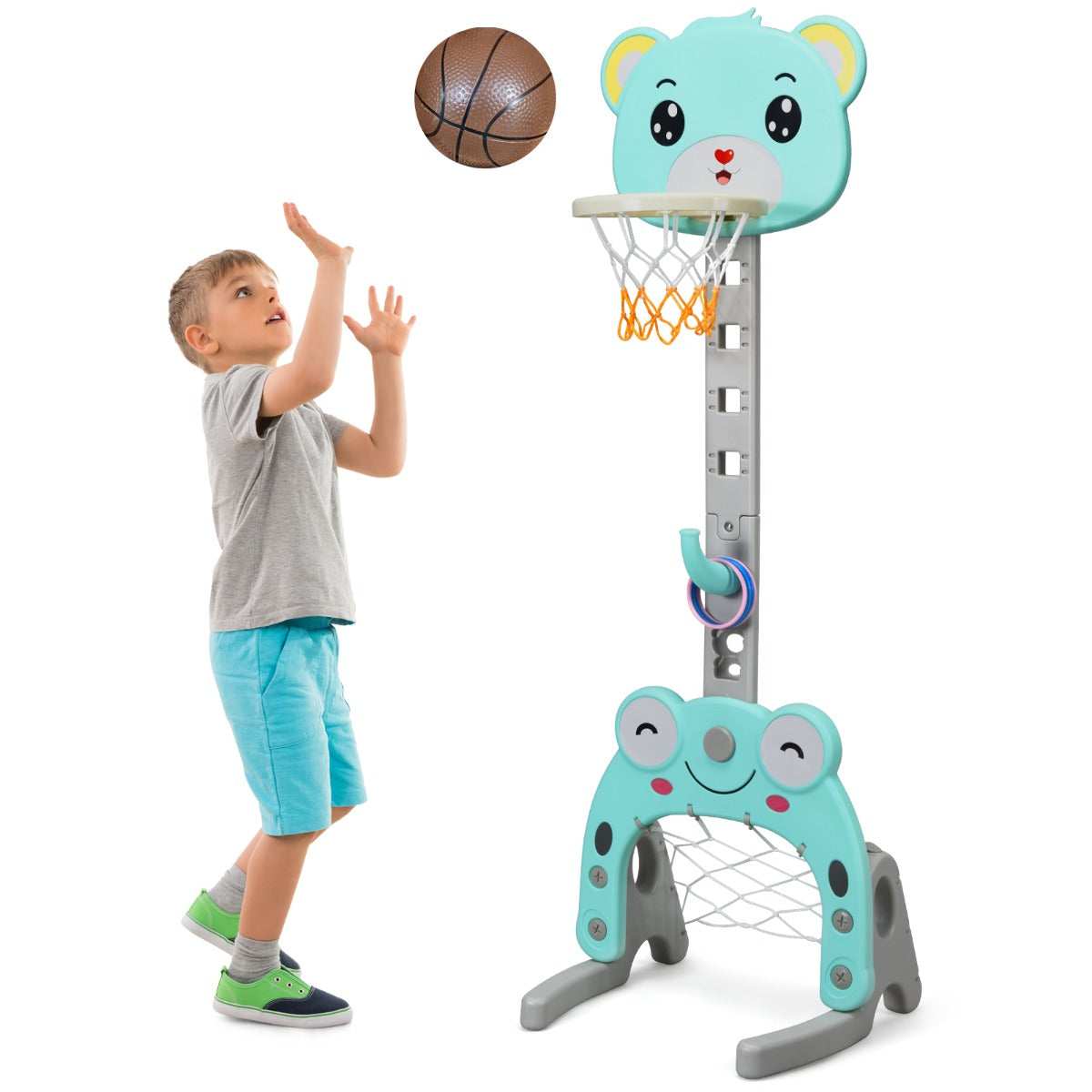 3 IN 1 Kids Basketball Hoop and Stand Set-Green