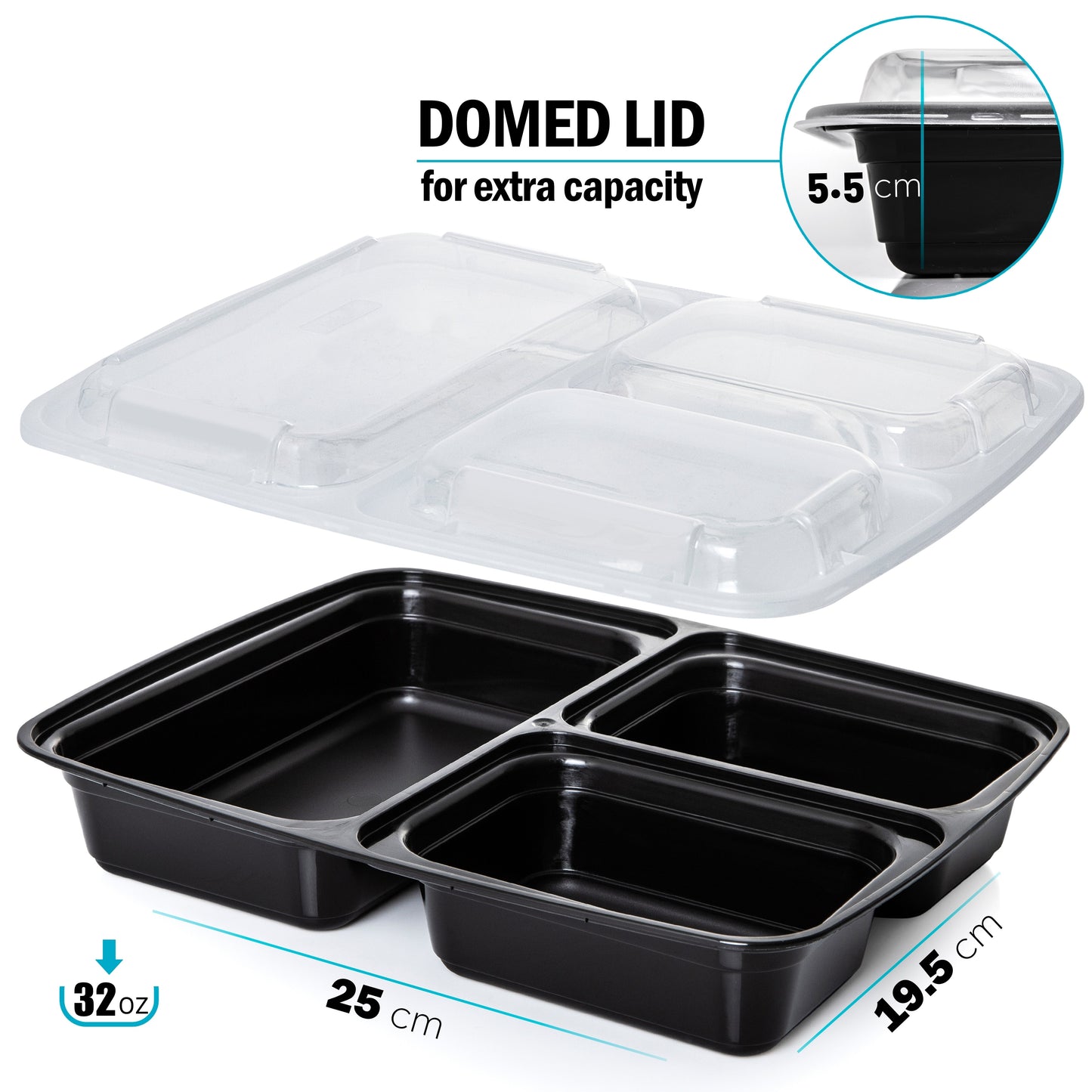 3-Compartment Reusable Meal Prep Containers with Airtight Lids – 946ml | Igluu