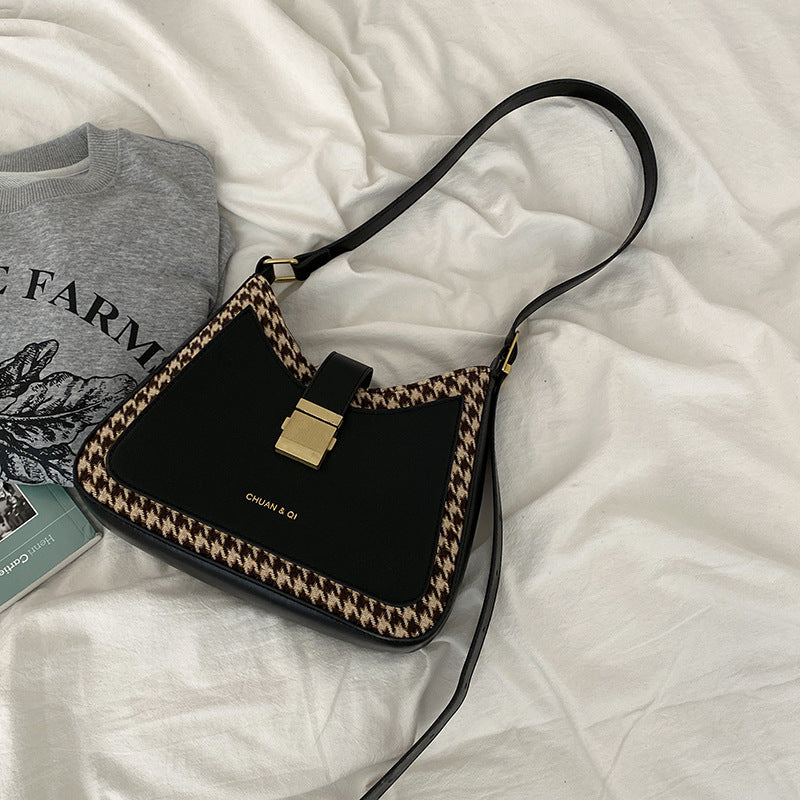 Houndstooth Crossbody Shoulder Bag Under Arm