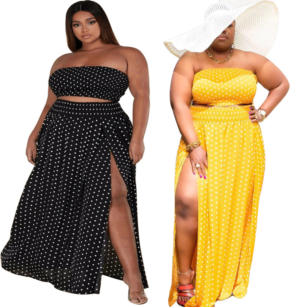 Fashionable Plus-Size Polka-Dot Printed Backless Casual Two-Piece Set
