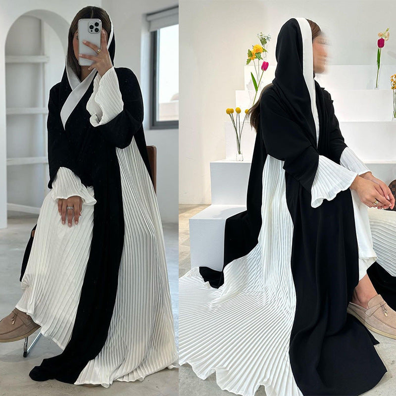 Pleated Dress Female Black And White