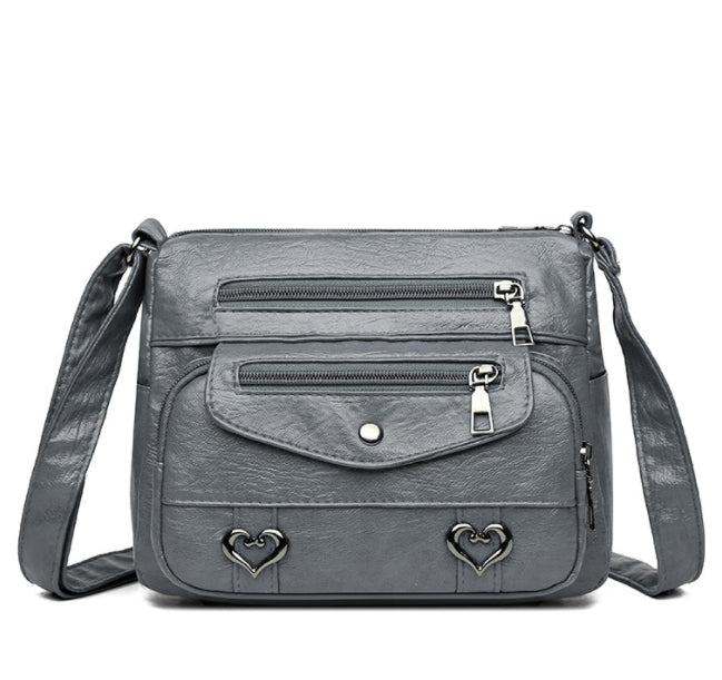 Crossbody Bag Soft Leather Textured Retro Large Capacity Middle-aged