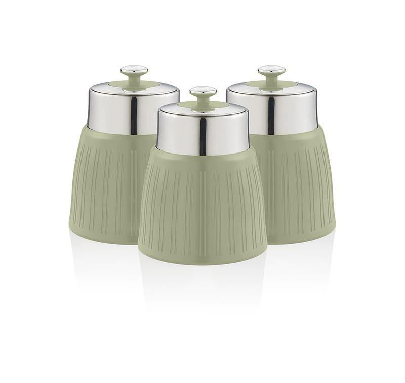 Swan Retro Set Of 3 Canisters Green