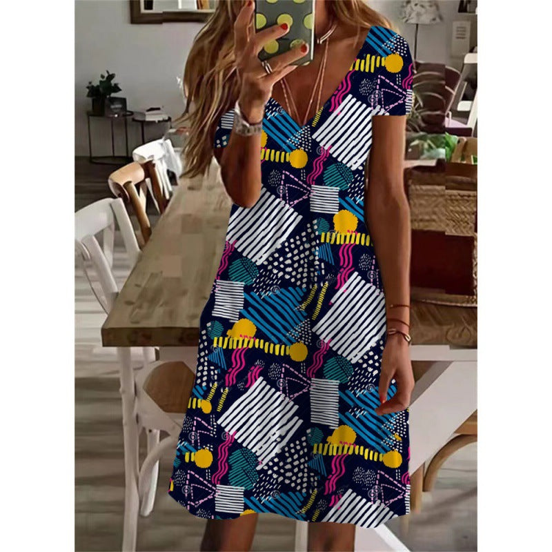 Summer V-neck Short Sleeve Women Dress