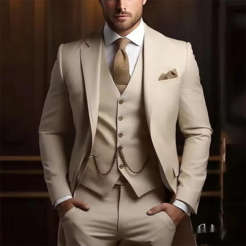 Men's Slim Fit Three-Piece Suit - Jacket, Vest & Trousers Set