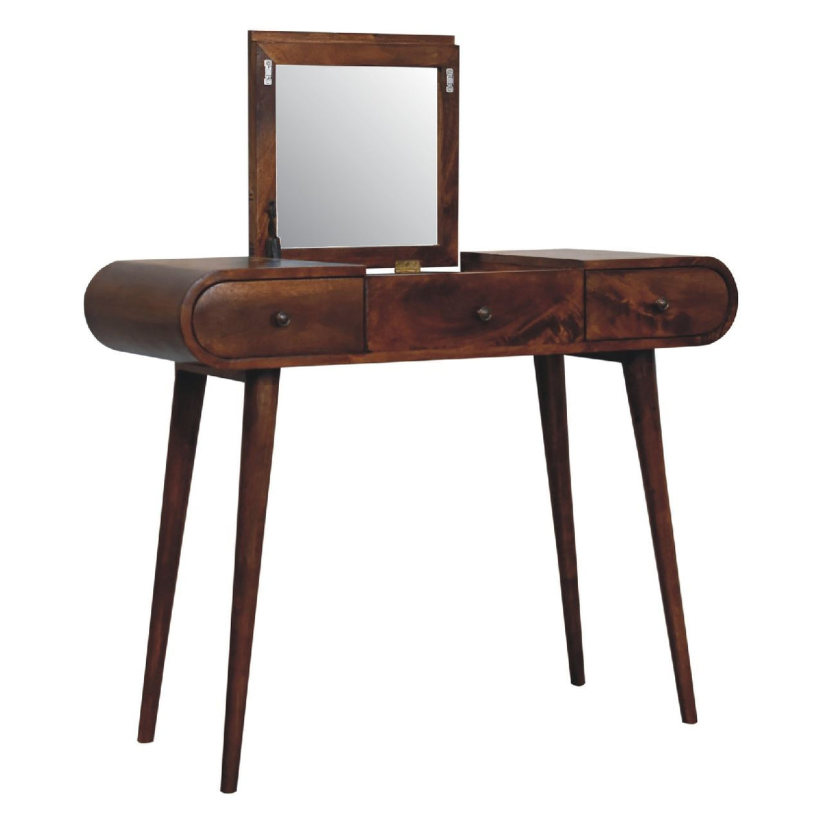 Artisan Chestnut Dressing Table with Foldable Mirror