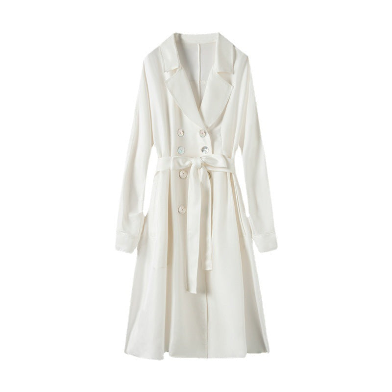 Women's Mid-Length Trench Coat | Silk Waist Belt | Elegant Winter Coat