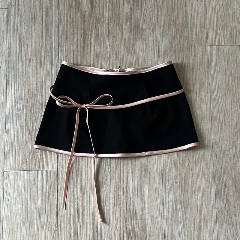 Black Camisole Bow Skirt Vest Suit
