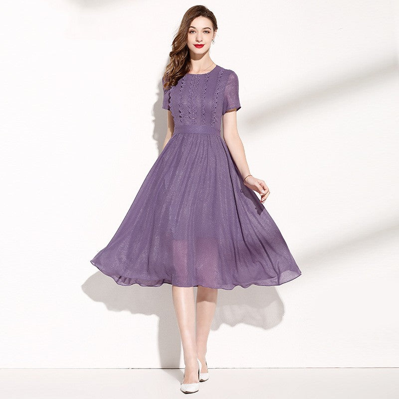 Lace Patchwork Purple Dress For Women