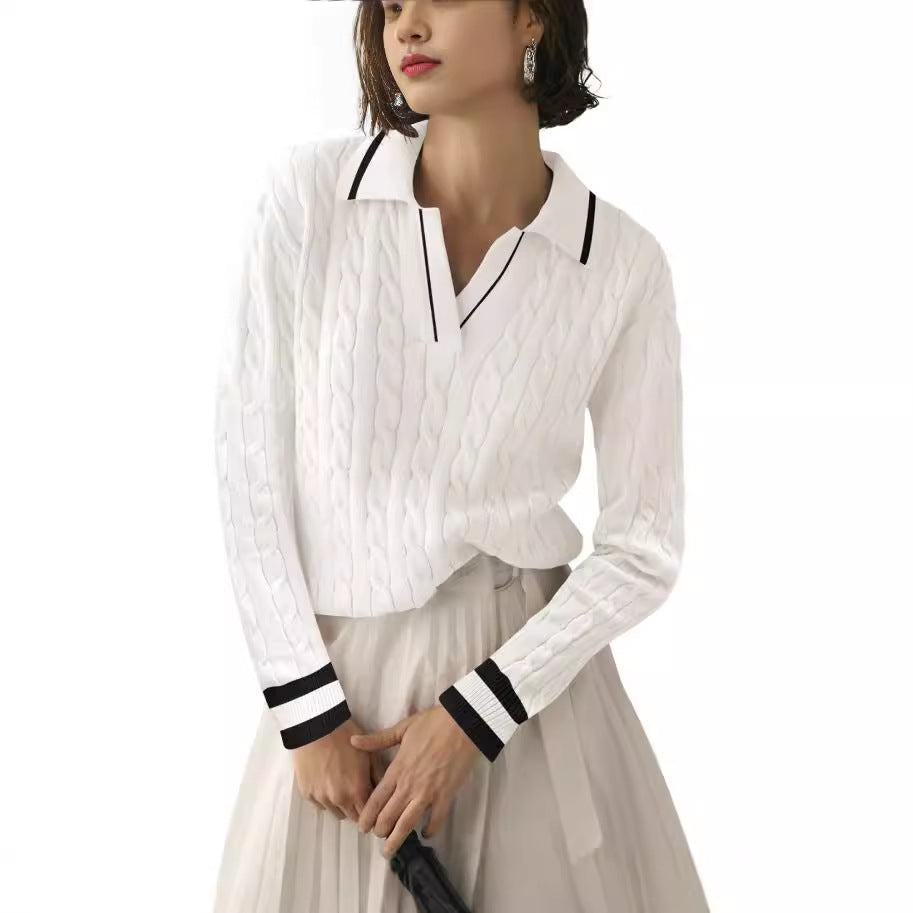 Women's V-neck Twisted Knitted Pullover