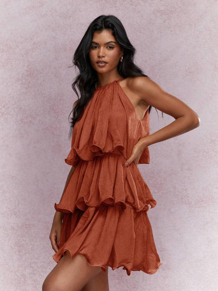 Strapless Sleeveless Sheer Dress With Ruffled Hem And Elegant Design