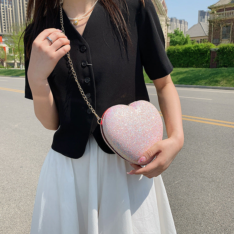 Shiny Crystal Bag Female Pure Color Sequins Peach