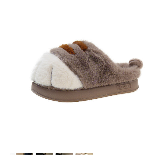 3D Cat Paw Plush Slippers Flat Thermal Winter Slippers Comfortable Fluffy Home Slippers Furry Paw Couple Slippers For Indoor Bedroom