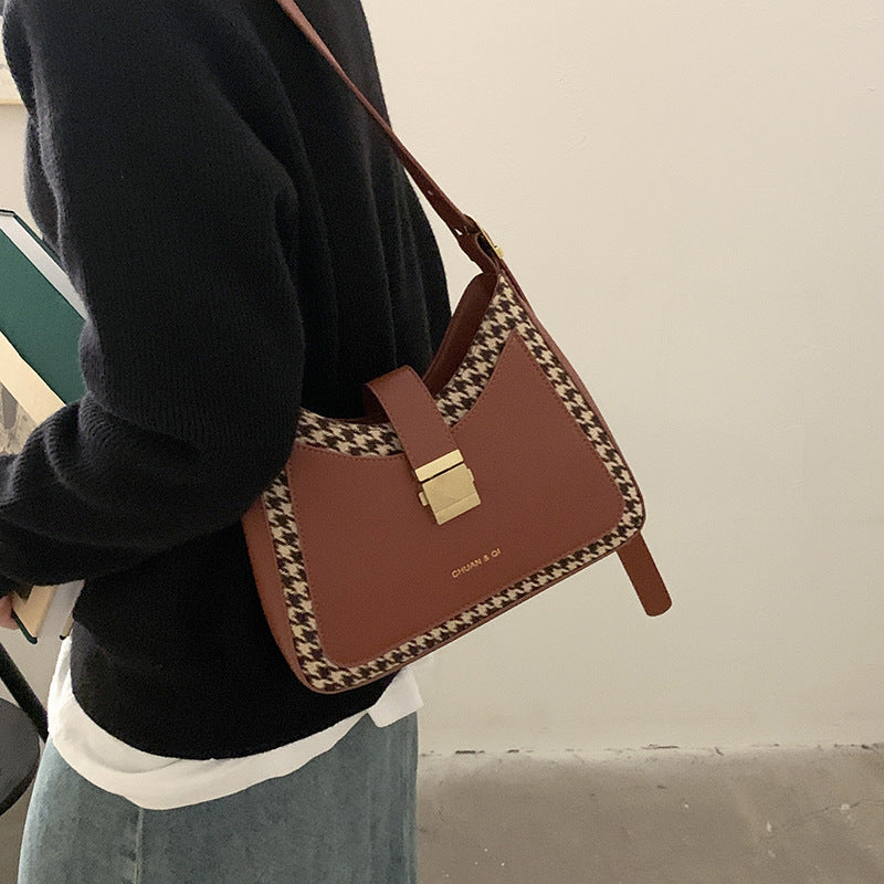 Houndstooth Crossbody Shoulder Bag Under Arm