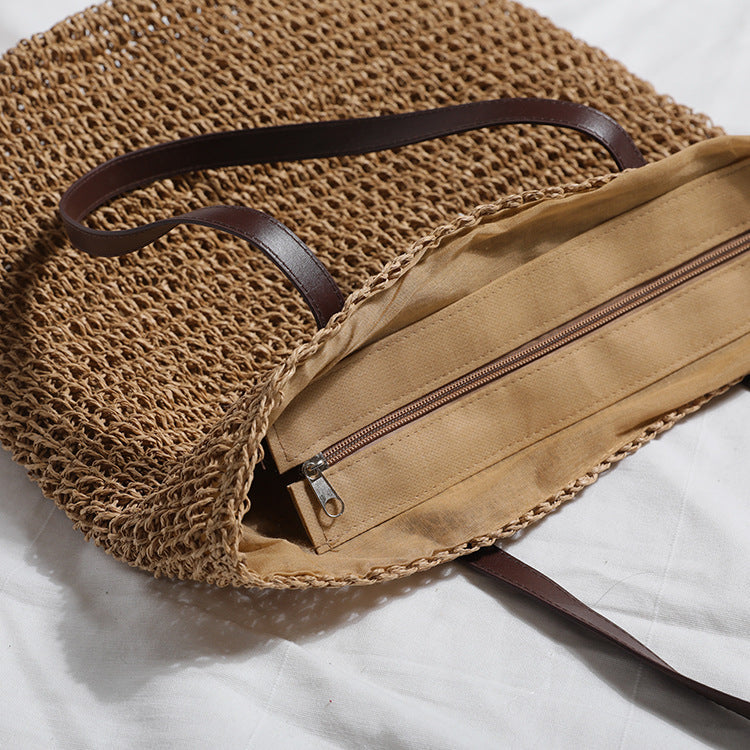 Women's Fashion Simple Large Capacity Retro Straw Bag