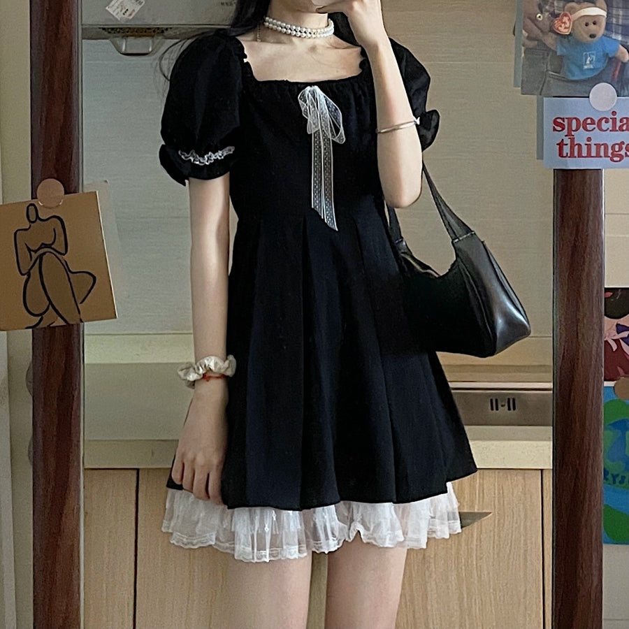 Black Waist Puffy Dress Women's Summer