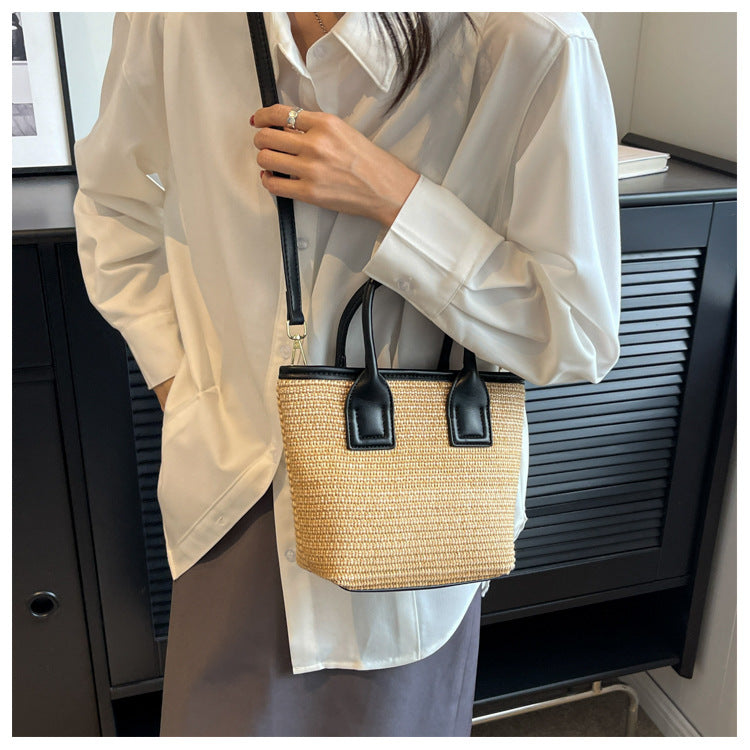 Women's Straw Woven High-grade Portable Bucket Bag