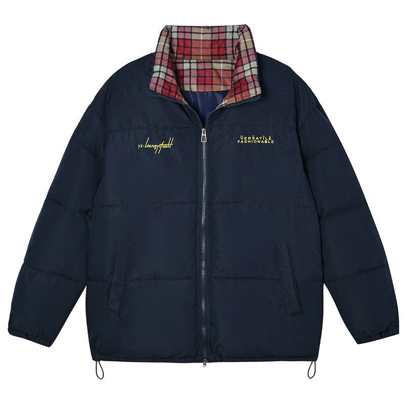 Cotton-padded Coat Stand Collar Plaid Stitching Thickened Coat