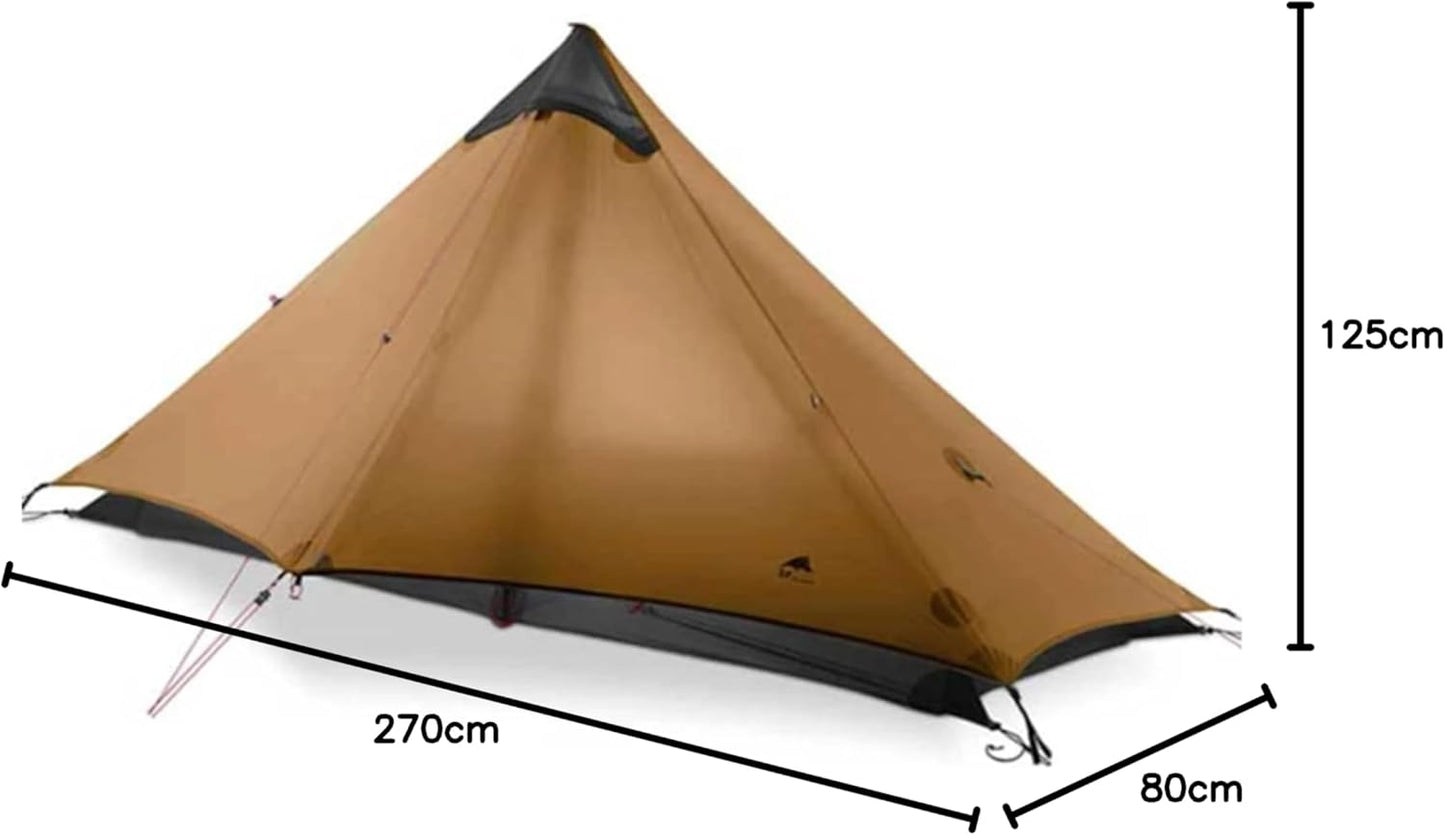 3F UL Gear Lanshan 1 Ultralight Backpacking Tent | 1 Person | 4 Season | Khaki
