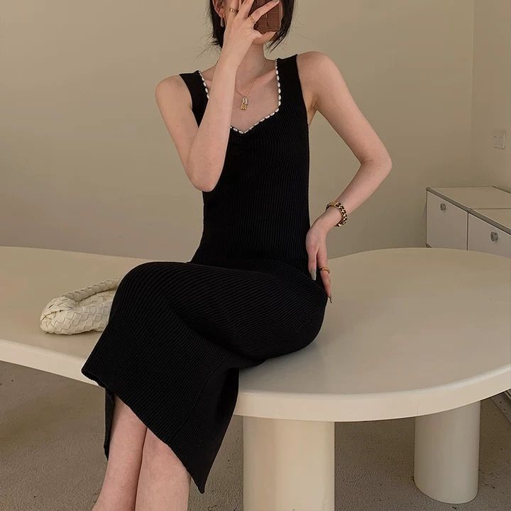 Niche Black Knitted Dress Women