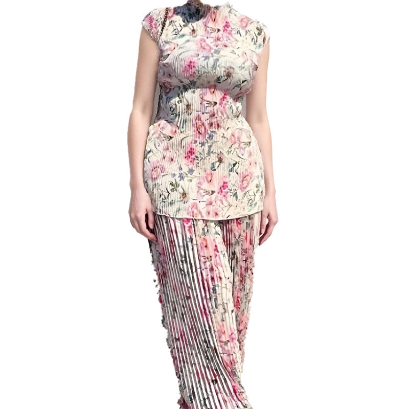Long Sleeve Printed Chiffon Midi Dress | High Waist | S–3XL