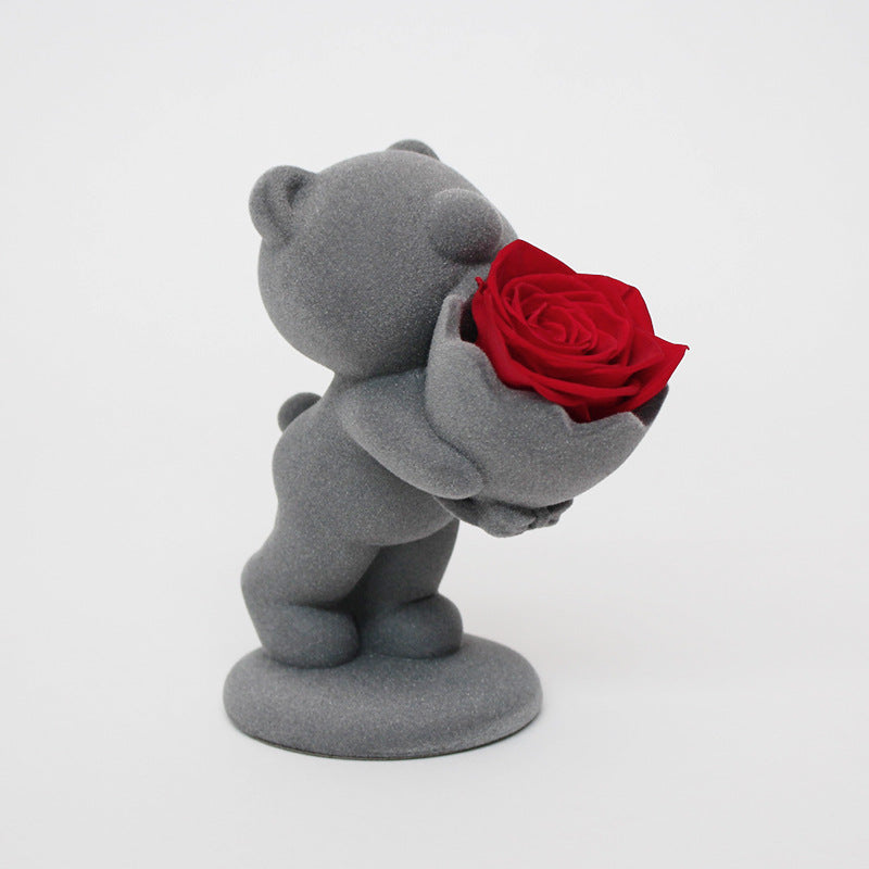 Creative Flocking Rose Bouquet Confession Bear Valentine's Day Gift