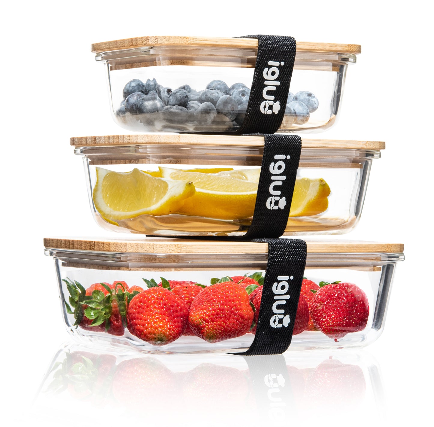 Borosilicate Glass Food Storage Containers with Airtight Bamboo Lids | 3-Pack (370ml, 640ml, 1050ml)