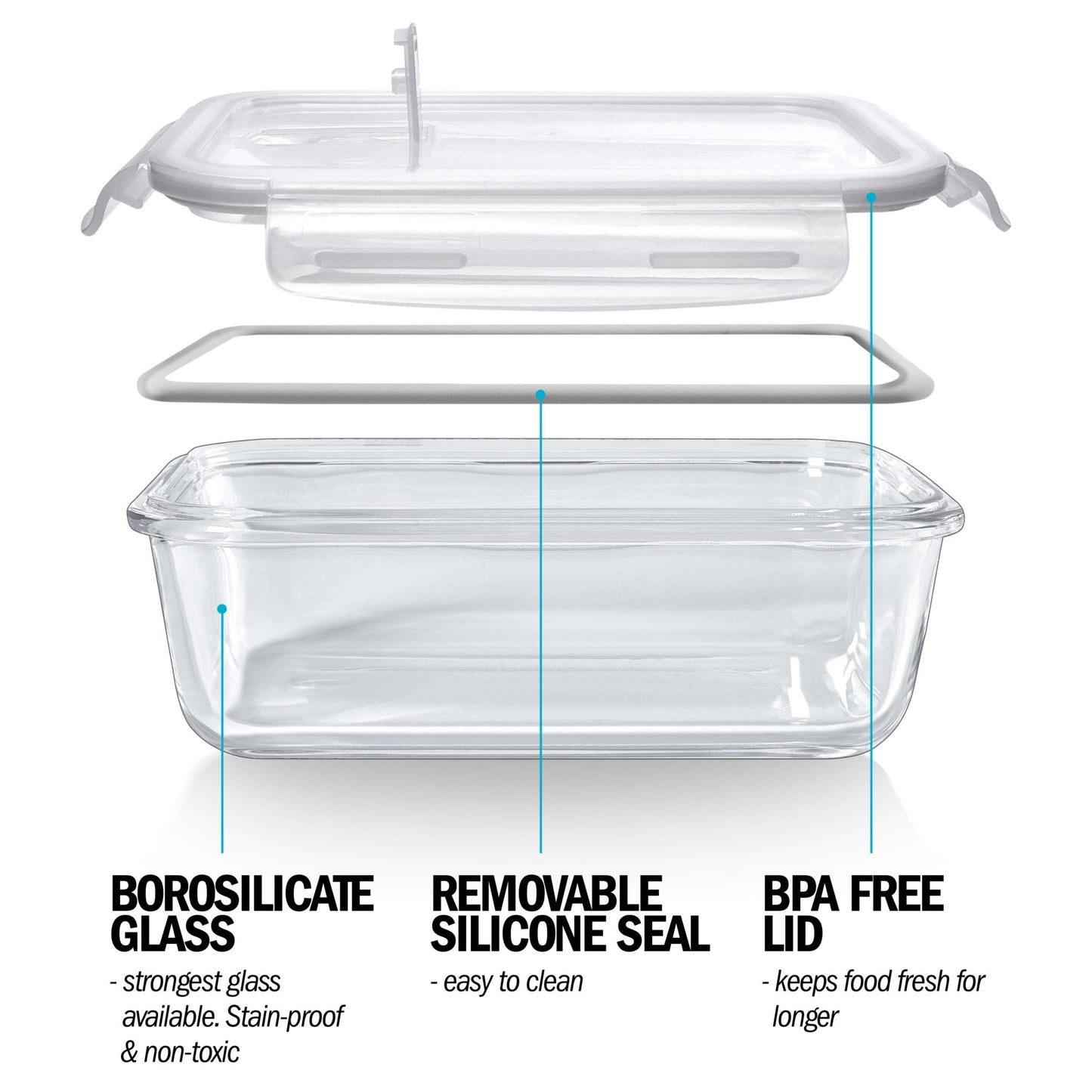 Igluu Glass Meal Prep Containers with Steam Vent Lids | 840ml | 5 Pack + Bonus Lid