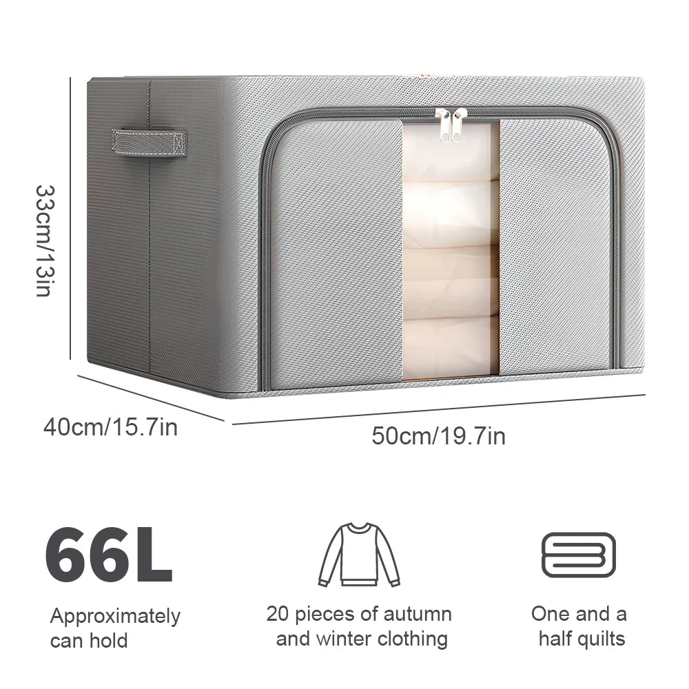 4 Pack 66L Clothes Storage Bags with Metal Frame Oxford Foldable Organisers Box