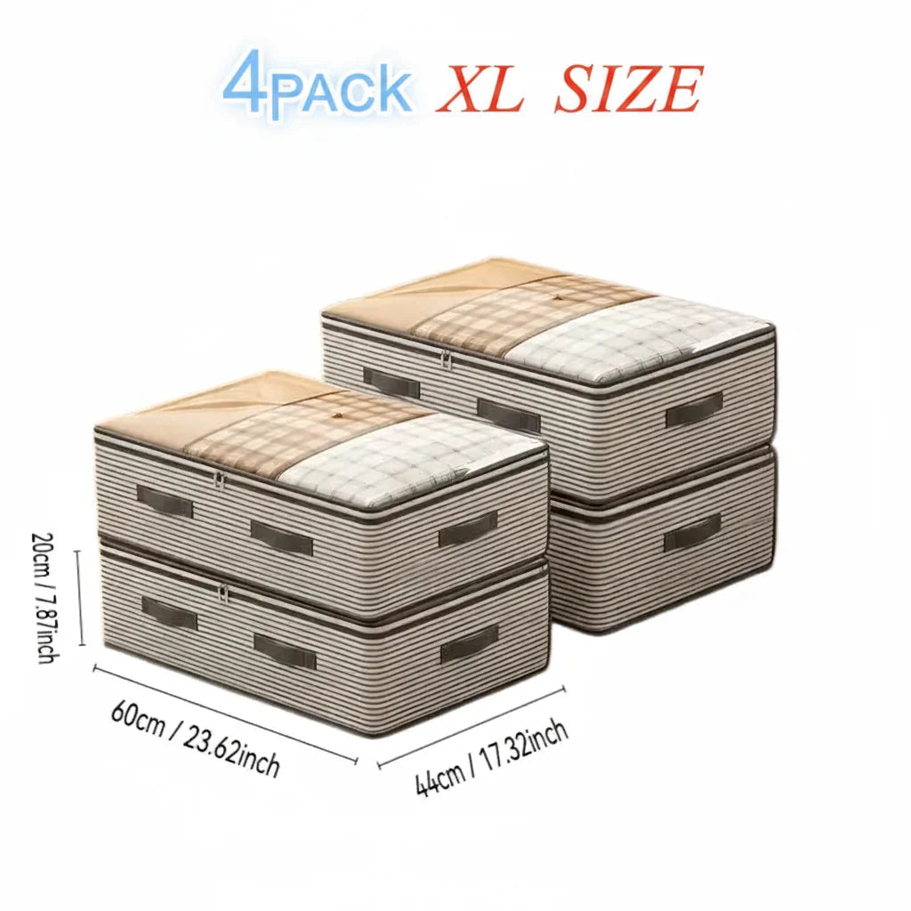 4 Pack Large Storage Organiser Bags Durable Striped Pattern Clothing Storage Bag