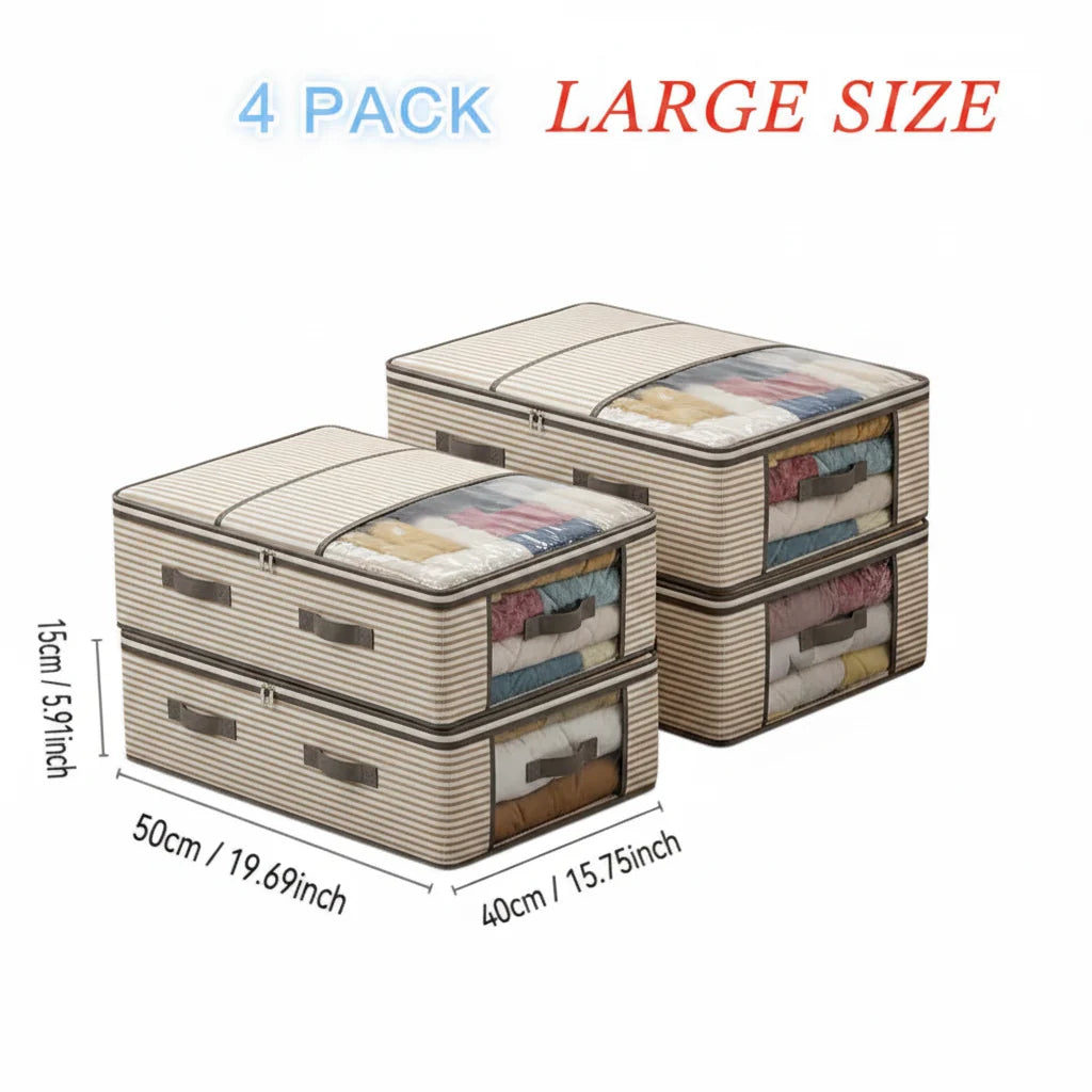 4 Pack Large Storage Organiser Bags Durable Striped Pattern Clothing Storage Bag