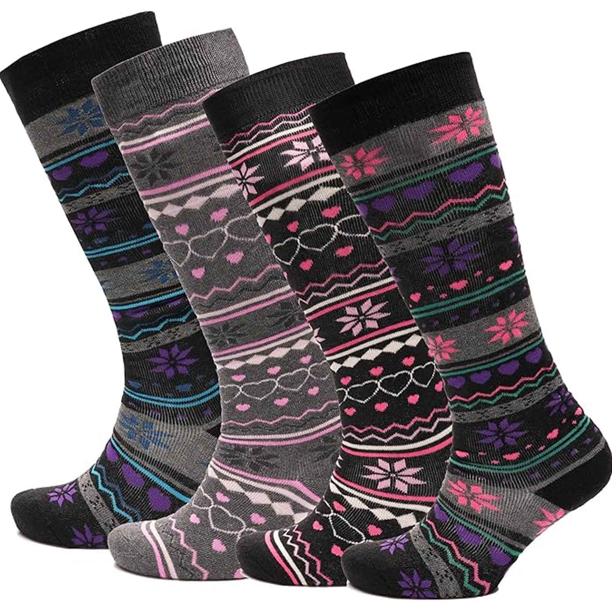 Sock Stack Ladies Ski Boot Socks Knee Length 4 Pairs Cotton Rich Full Cushioning Thermal