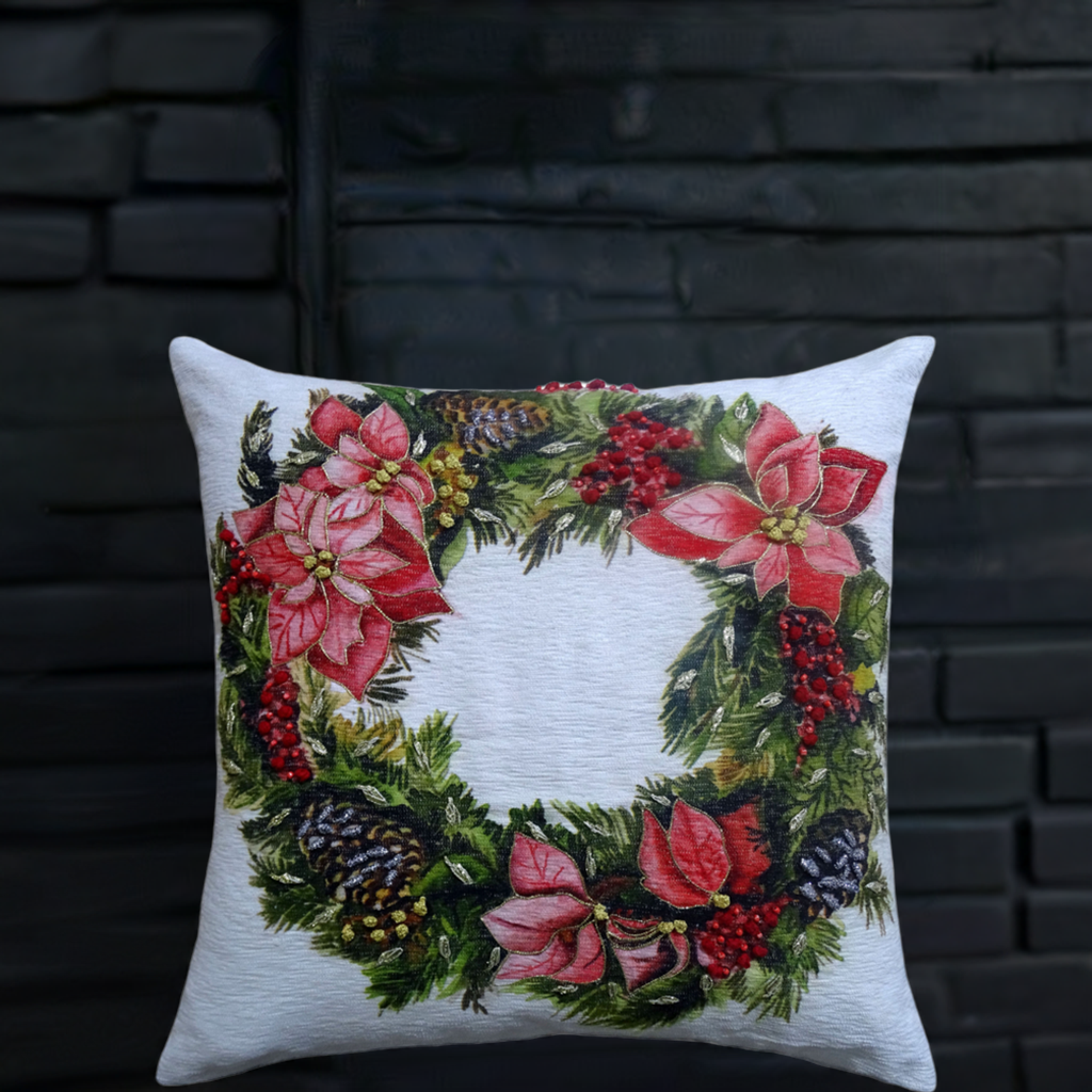 Christmas Wreath Decorative Throw Pillow 20" x 20"