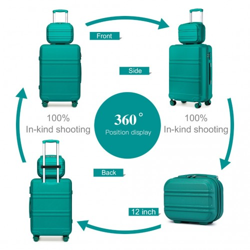 K1871-1L - Kono ABS 4 Wheel Suitcase Set with Vanity Case - Teal