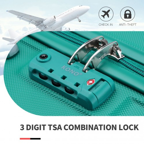 K1871-1L - Kono ABS 4 Wheel Suitcase Set with Vanity Case - Teal
