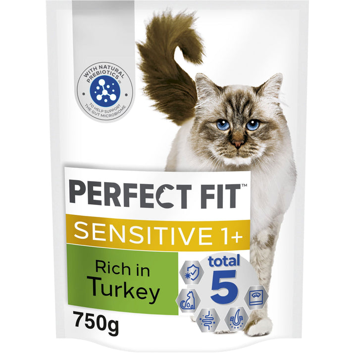 Perfect Fit Sensitive Adult Dry Cat Food Turkey 750g - Case of 4