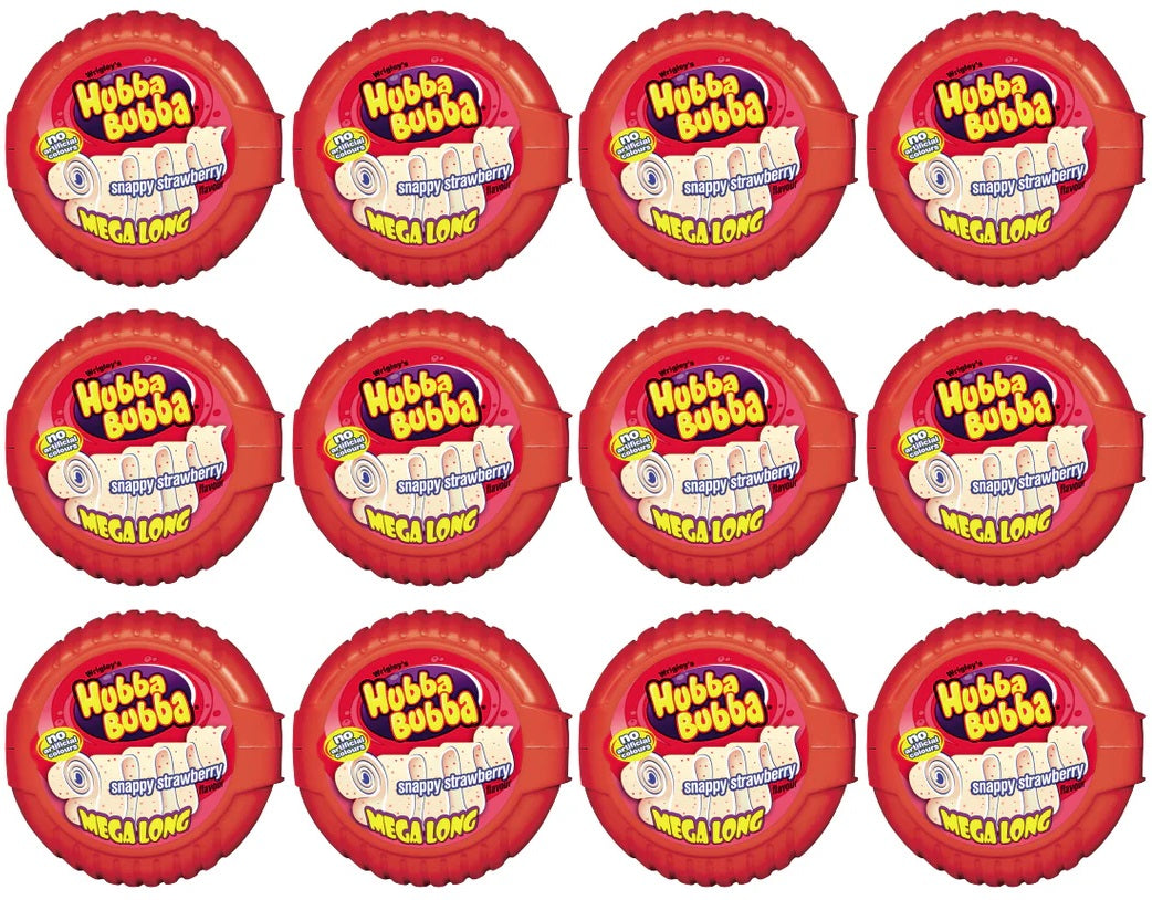 12 x Hubba Bubba Mega Long Tape Erdbeere 56g