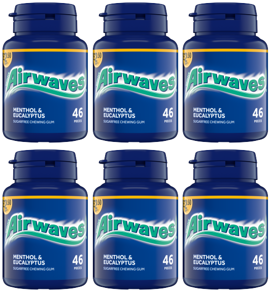 Airwaves Menthol & Eucalyptus Chewing Gum Bottles | 6 x 46 Pieces | Sugar-Free