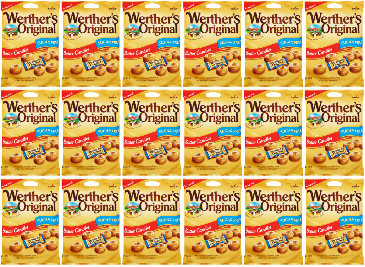 18 x Werthers Original Zuckerfreie Butterbonbons Beutel 80g