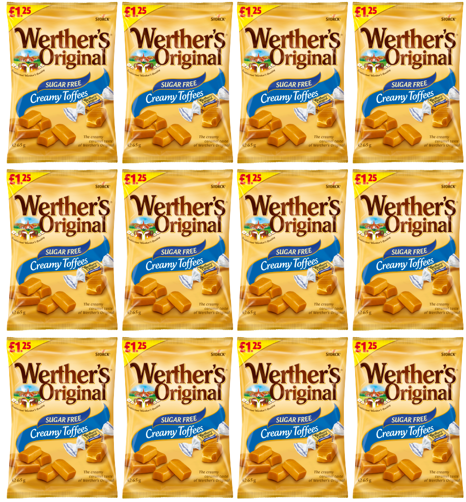 12 x Werthers Creamy Toffee zuckerfrei Beutel - 65 g