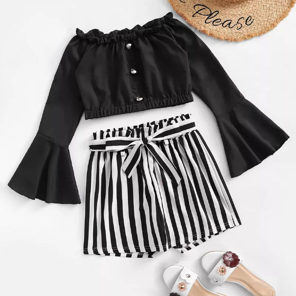Two Piece Set Slash Neck Crop