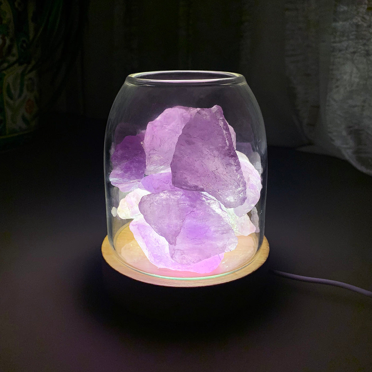 AURORA 2 Crystal Light | Essential Oil Diffusing | Natural Quartz 500g | Options - Amethyst / Green Calcite