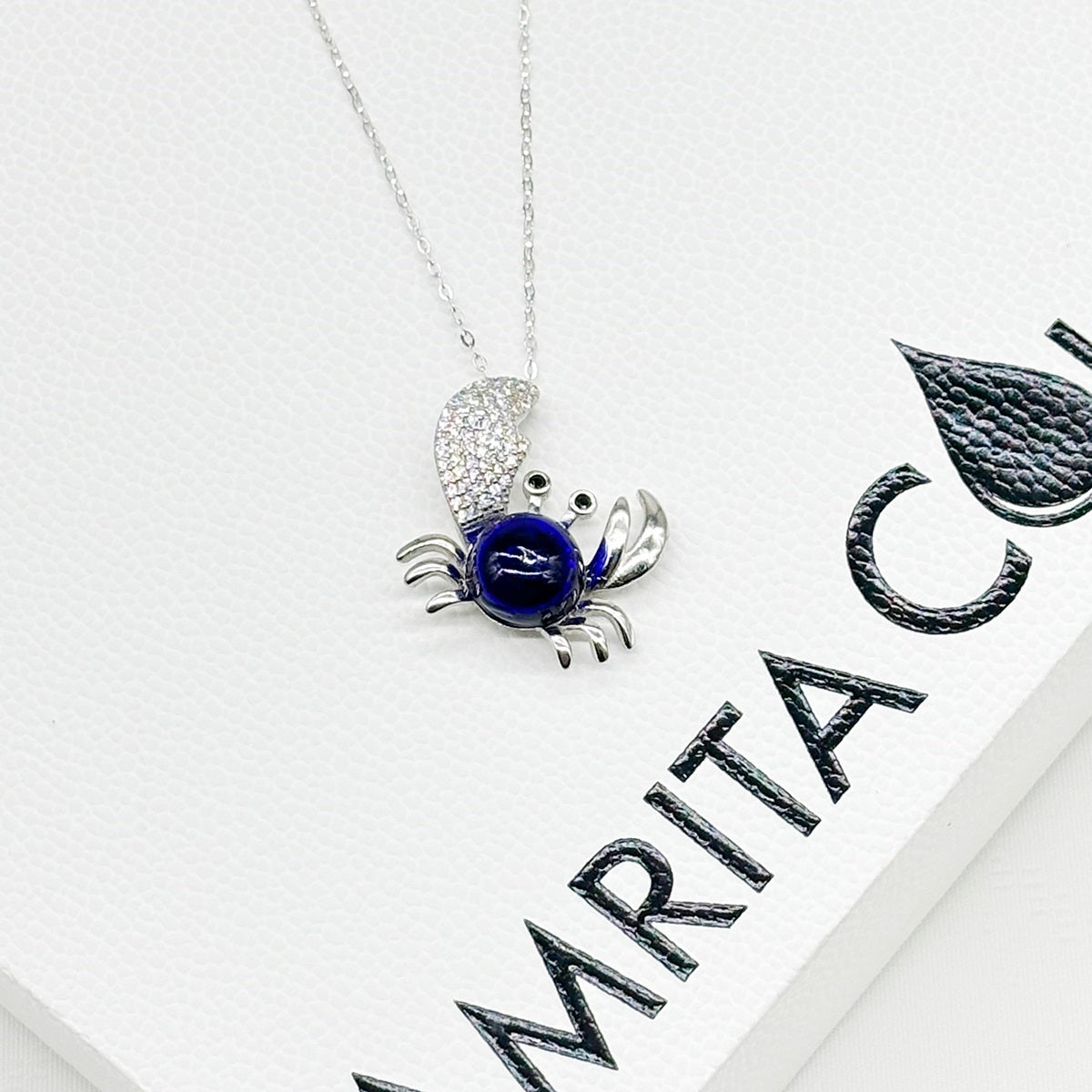 Sterling Silver King Crab Aroma Necklace - Navy | Energy & Healing | Diffuse on the go