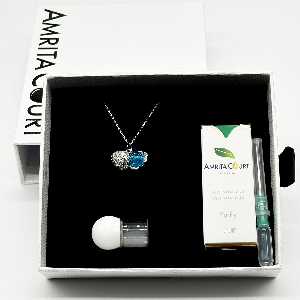 Diamond Shell Aroma Necklace - Aqua | Energy & Healing | Diffuse on the go | Sterling Silver Chain