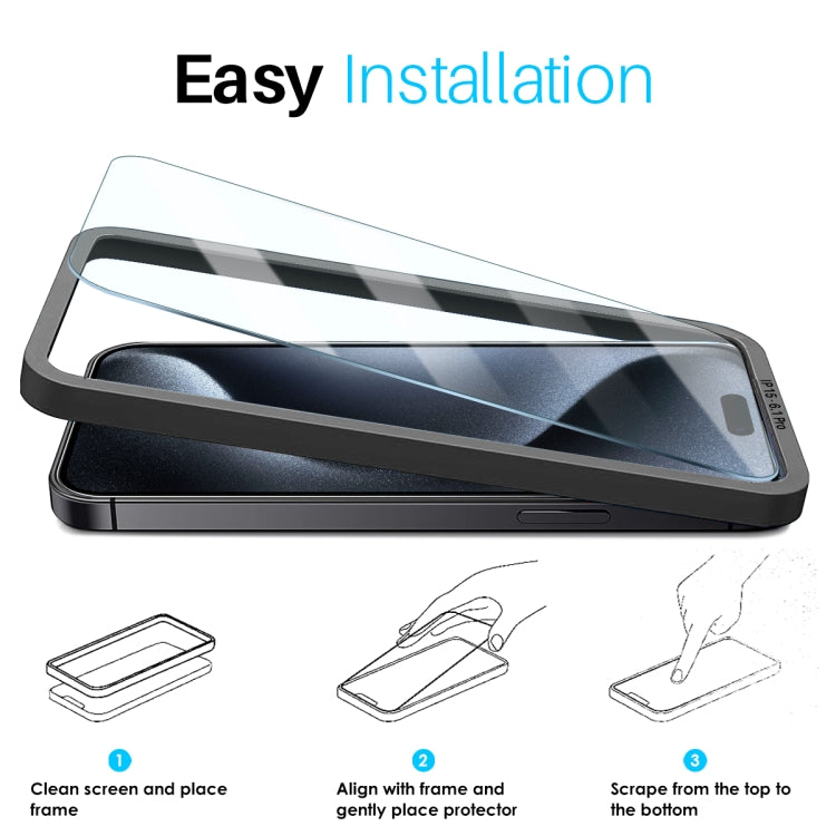 NORTHJO 2pcs Tempered Glass Film with Installation Frame - For iPhone 15 Pro