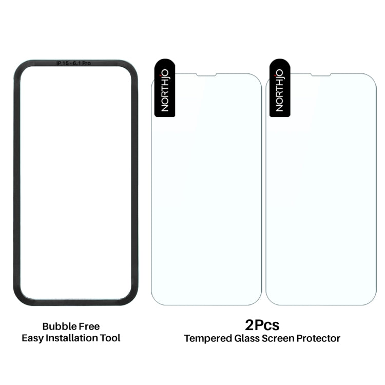 NORTHJO 2pcs Tempered Glass Film with Installation Frame - For iPhone 15 Pro