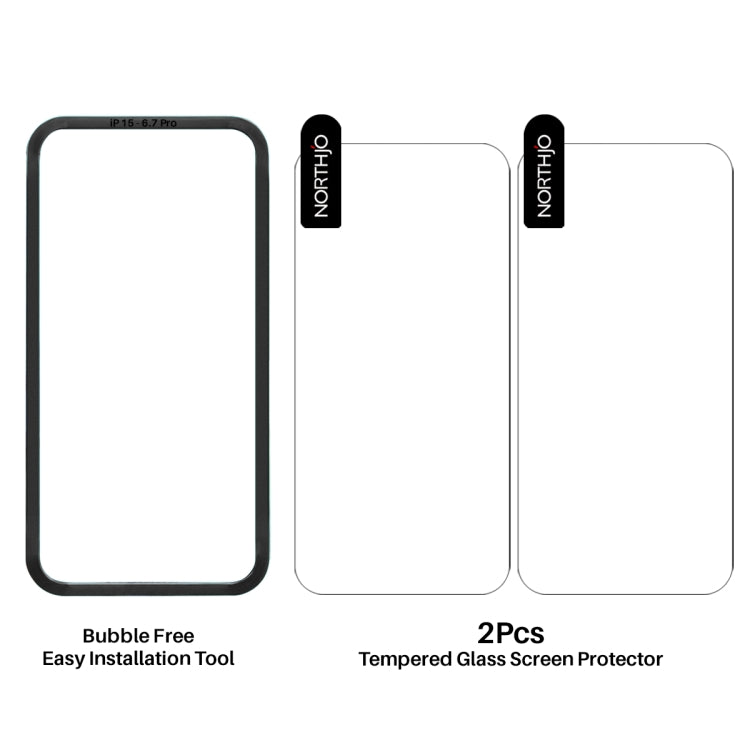NORTHJO 2pcs Tempered Glass Film with Installation Frame - For iPhone 16