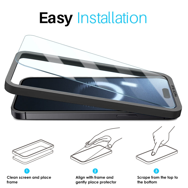 NORTHJO 2pcs Tempered Glass Film with Installation Frame - For iPhone 16 Pro