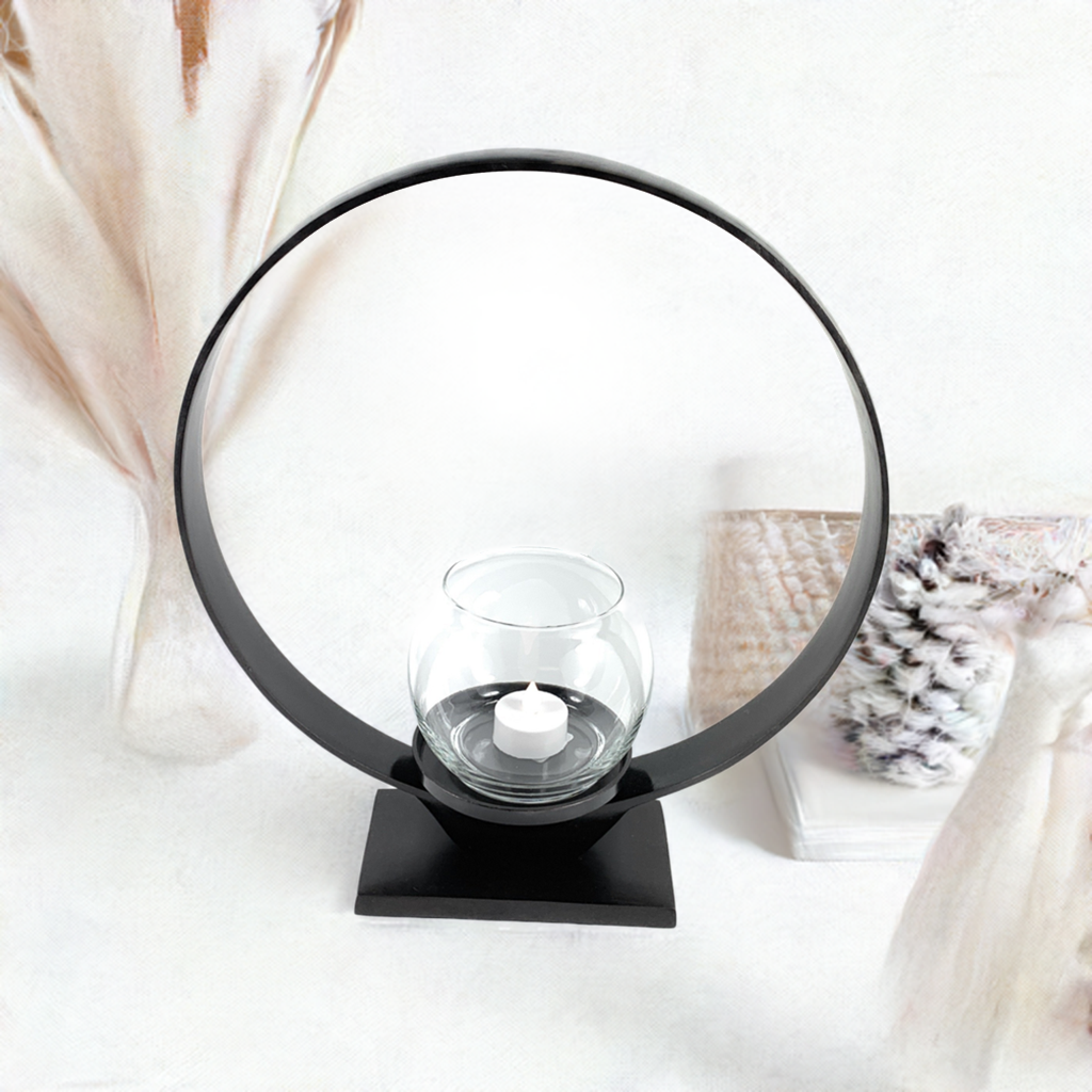Ring Candle Holder Rustic Black