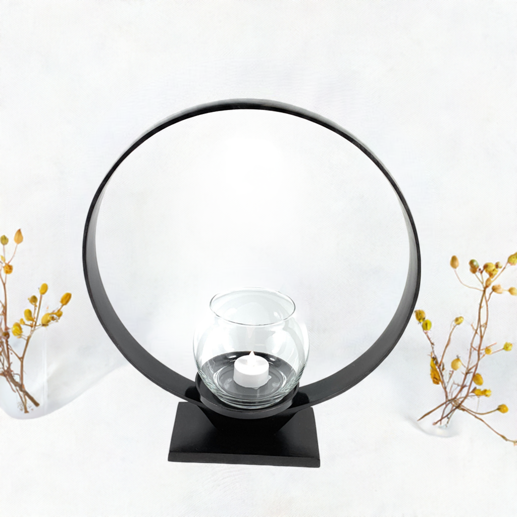 Ring Candle Holder Rustic Black